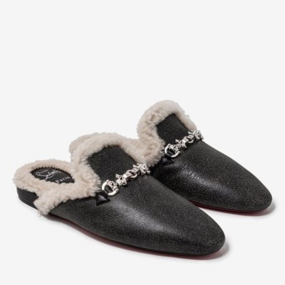 Christian Louboutin mens red bottom spike shearling leather loafer mules NWB - Picture 2 of 11